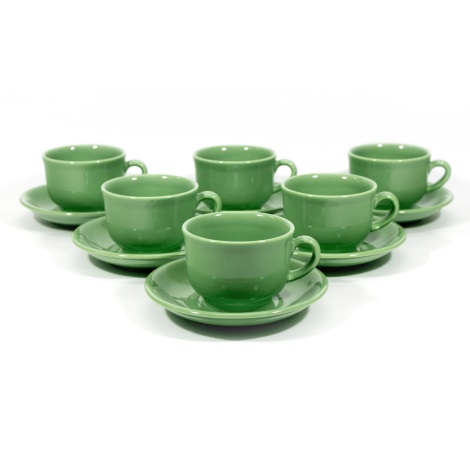 Set 6x ceașcă ceramică cu farfurioară verde