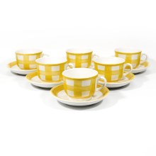 Set 6x ceașcă ceramică Lucie cu farfurioară alb-galben