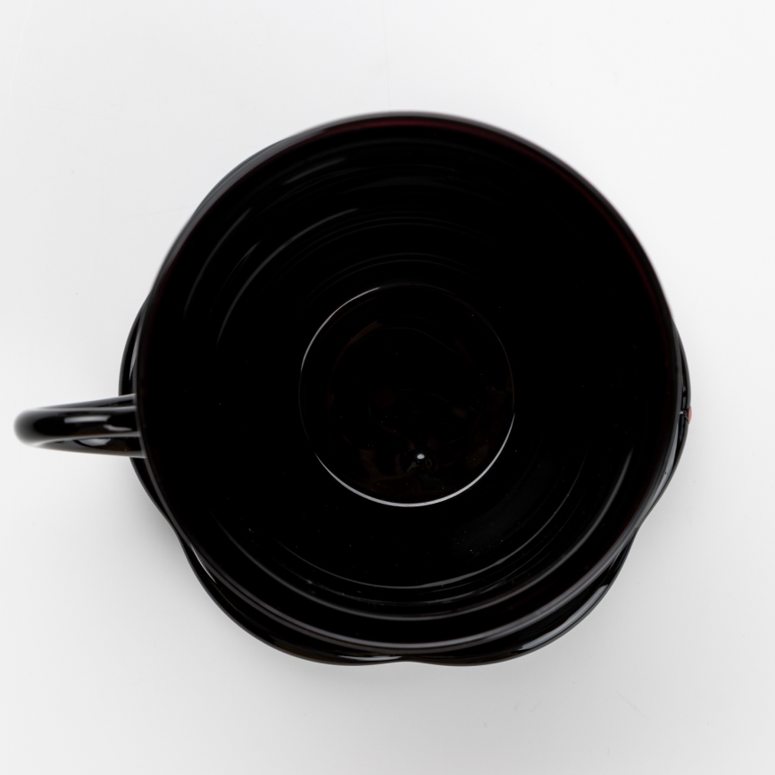 Set 6x ceașcă din sticlă cu farfurioară și 1x zaharniță, negru buchet nr. 3