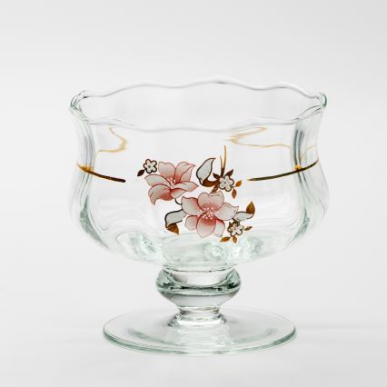 Set 6x ceașcă din sticlă cu farfurioară și 1x zaharniță, transparent buchet nr. 2