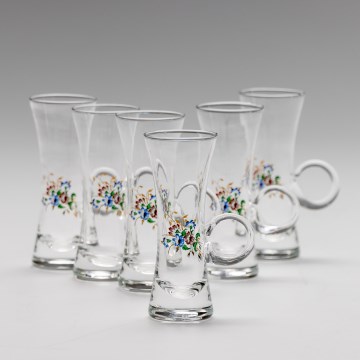 Set 6x pahar transparent cu toartă pentru lichior, motiv de buchet nr. 2