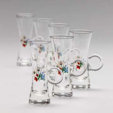 Set 6x pahar transparent cu toartă pentru lichior, motiv de buchet nr. 5