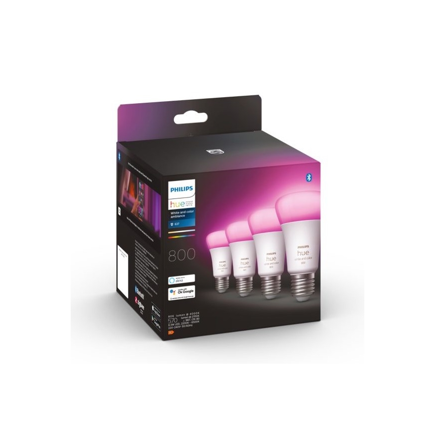 SET bandă LED RGBW dimabilă Philips Hue WHITE AND COLOR AMBIANCE 2m LED/20W/230V + 4x Dimmable bulb Philips A60 E27/6,5W/230V 2000-6500K