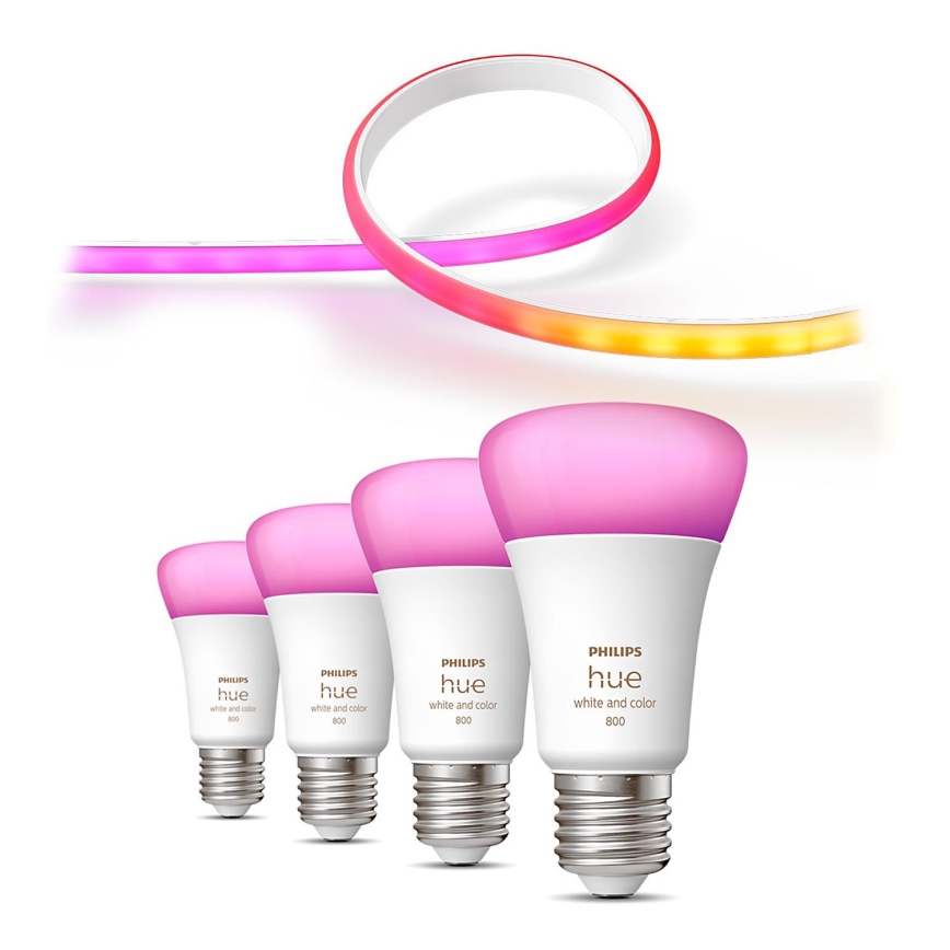 SET bandă LED RGBW dimabilă Philips Hue WHITE AND COLOR AMBIANCE 2m LED/20W/230V + 4x Dimmable bulb Philips A60 E27/6,5W/230V 2000-6500K