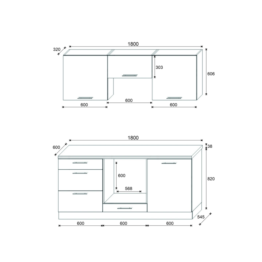 Set bucătărie CELESTE, 180 cm, gri lucios