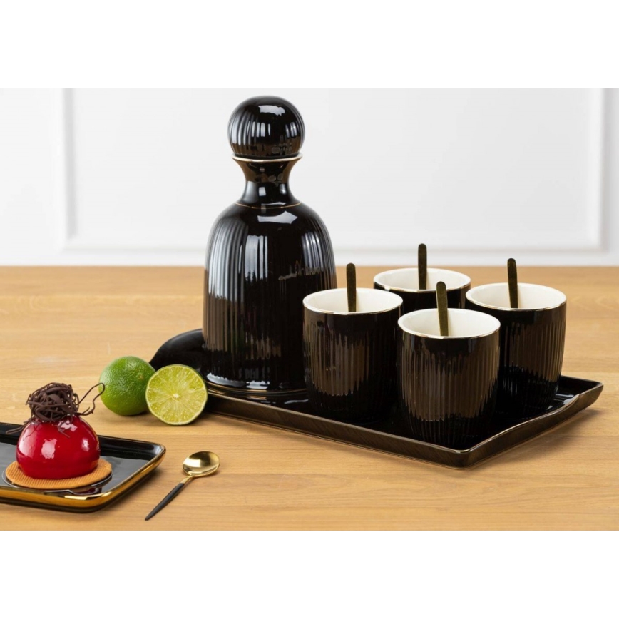 Set ceramic de cești cu carafă și tavă KENDI negru