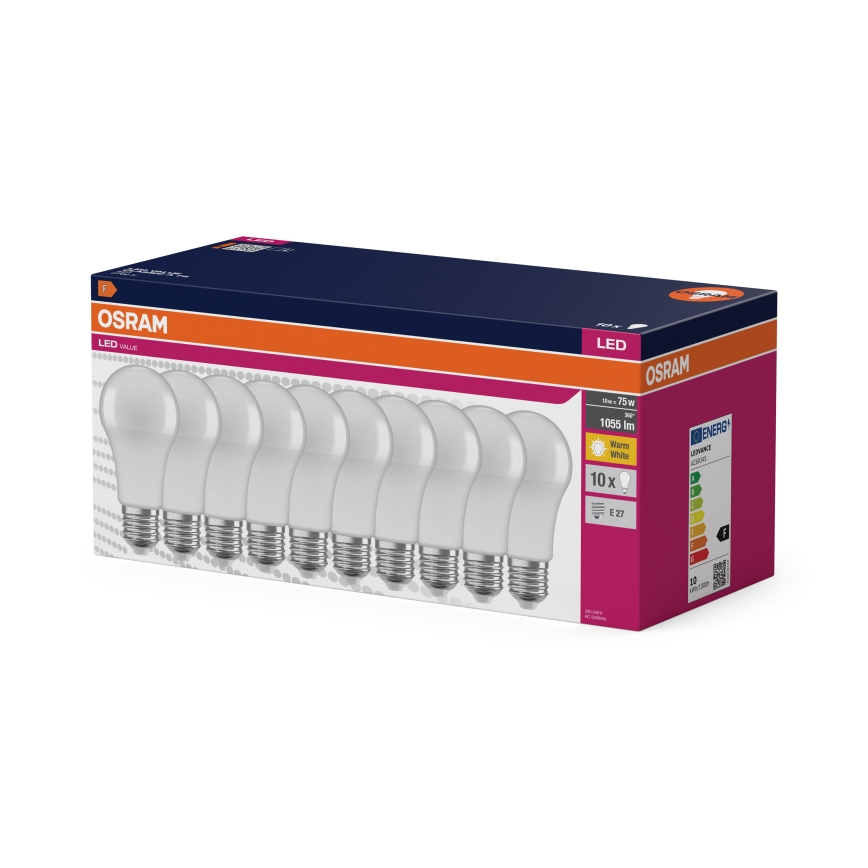 Set de 10 becuri LED CLASSIC A75 E27/10W/230V 2700K - Osram