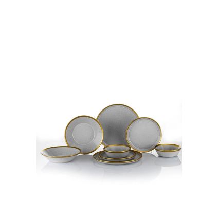 Set de 16 piese pentru masă, porțelan, gri/auriu