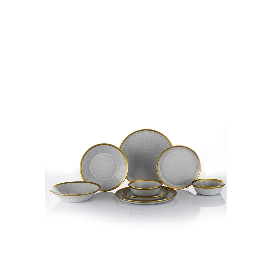 Set de 16 piese pentru masă, porțelan, gri/auriu