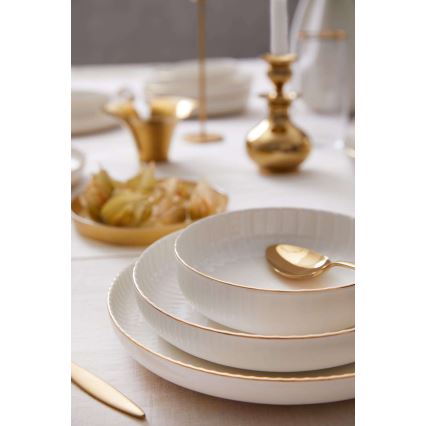 Set de 18 piese din porțelan, alb cu accente aurii