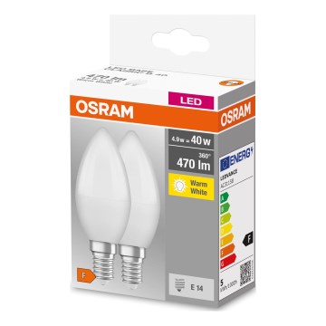 Set de 2 becuri LED B38 E14/4,9W/230V 2700K - Osram
