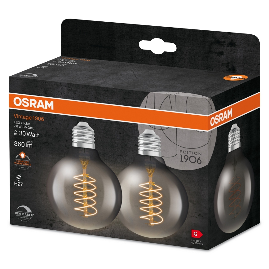 Set de 2 becuri LED dimabile cu filament vintage E27/7,8W/230V 1800K - Osram