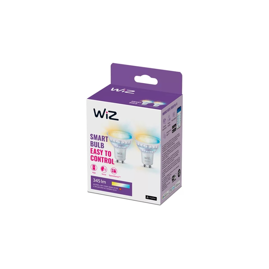 Set de 2 becuri LED dimabile cu senzor de mișcare PAR16 GU10/4,7W/230V 2700-6500K CRI 90 Wi-Fi - WiZ