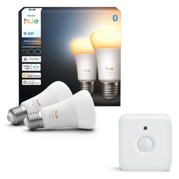 Set de 2 becuri LED dimabile Philips Hue WHITE AMBIANCE E27/8,1W/230V 1000-20000K + senzor de mișcare