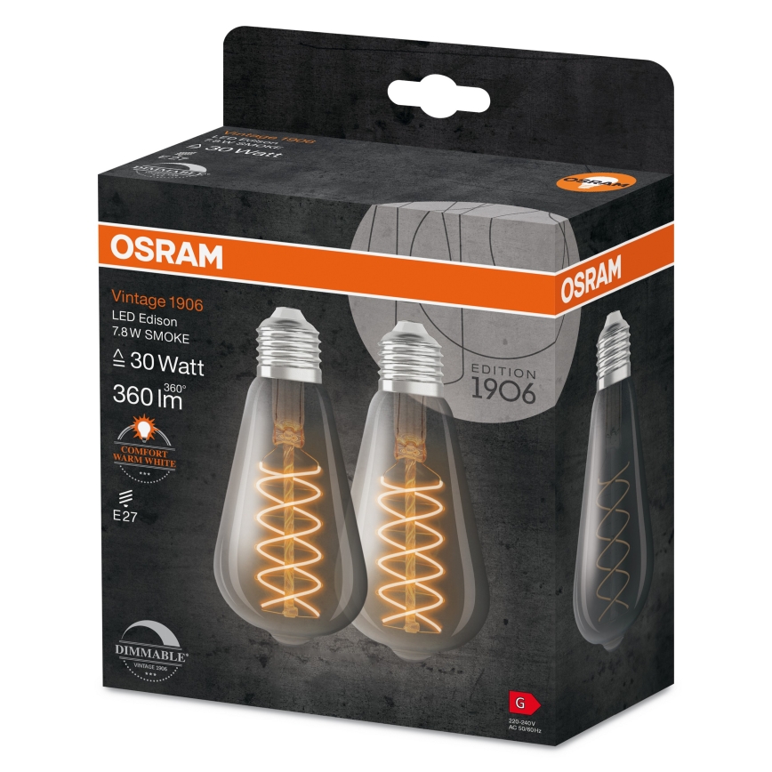 Set de 2 becuri LED dimabile VINTAGE FILAMENT E27/4,8W/230V 2200K - Osram