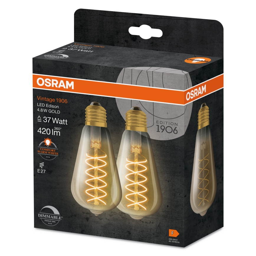 Set de 2 becuri LED dimabili VINTAGE FILAMENT E27/7,8W/230V 1800K - Osram