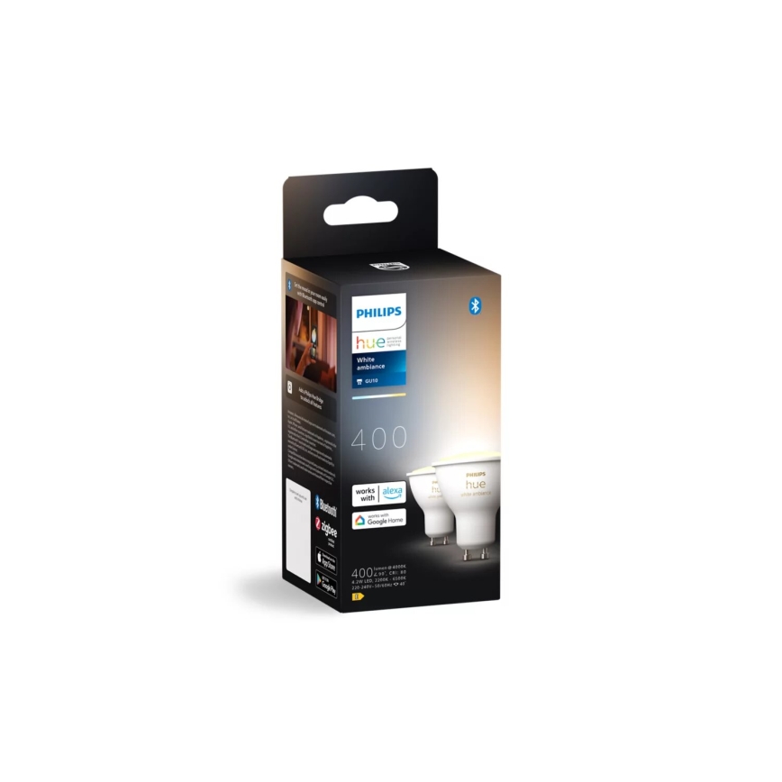 Set 2x becuri LED dimabile Philips Hue WHITE AMBIANCE GU10/4,2W/230V 2200-6500K + Hue bridge