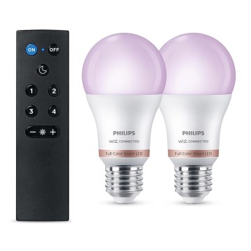 Set de 2 becuri LED RGB dimabile Philips SMART A60 E27/8,5W/230V 2200-6500K + telecomandă