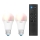 Set de 2 becuri LED RGBW dimerizabile A60 E27, 9W, 230V, 2200-6500K, Wi‑Fi + telecomandă - WiZ