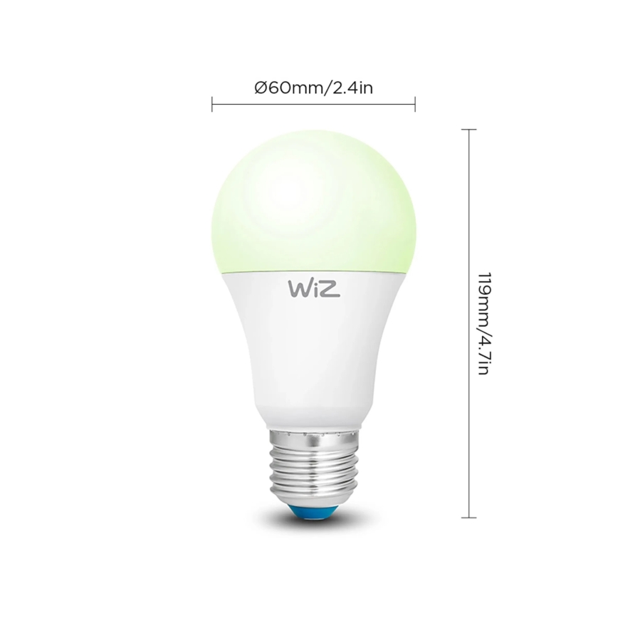 Set de 2 becuri LED RGBW dimerizabile A60 E27, 9W, 230V, 2200-6500K, Wi‑Fi + telecomandă - WiZ