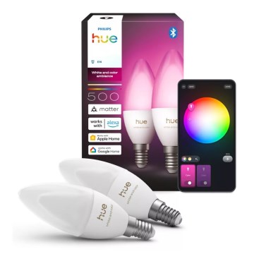 Set de 2 becuri LED RGBW reglabile Philips Hue White And Color Ambiance B39 E14/3,7W/230V 1000-20000K