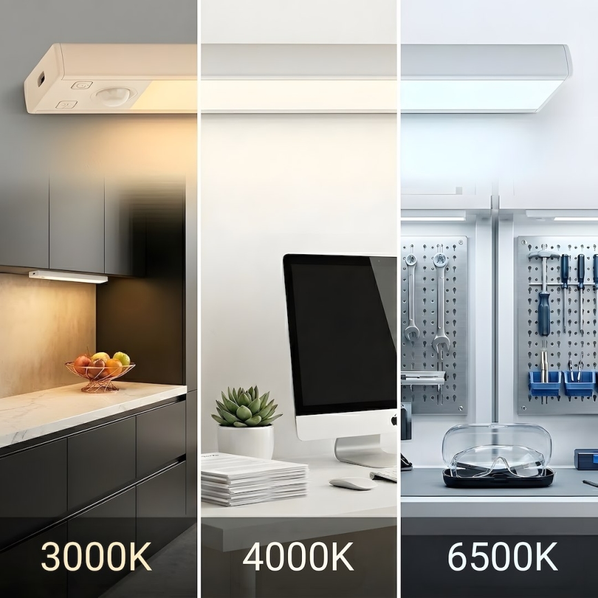Set de 2 lămpi LED reîncărcabile pentru mobilier, cu senzori de mișcare și amurg VIRO LED/1W/3,7V 800 mAh 3000/4000/6500K 20 cm albe