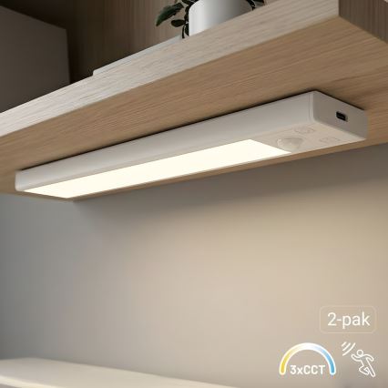 Set de 2 lămpi LED reîncărcabile pentru mobilier, cu senzori de mișcare și amurg VIRO LED/1W/3,7V 800 mAh 3000/4000/6500K 20 cm albe