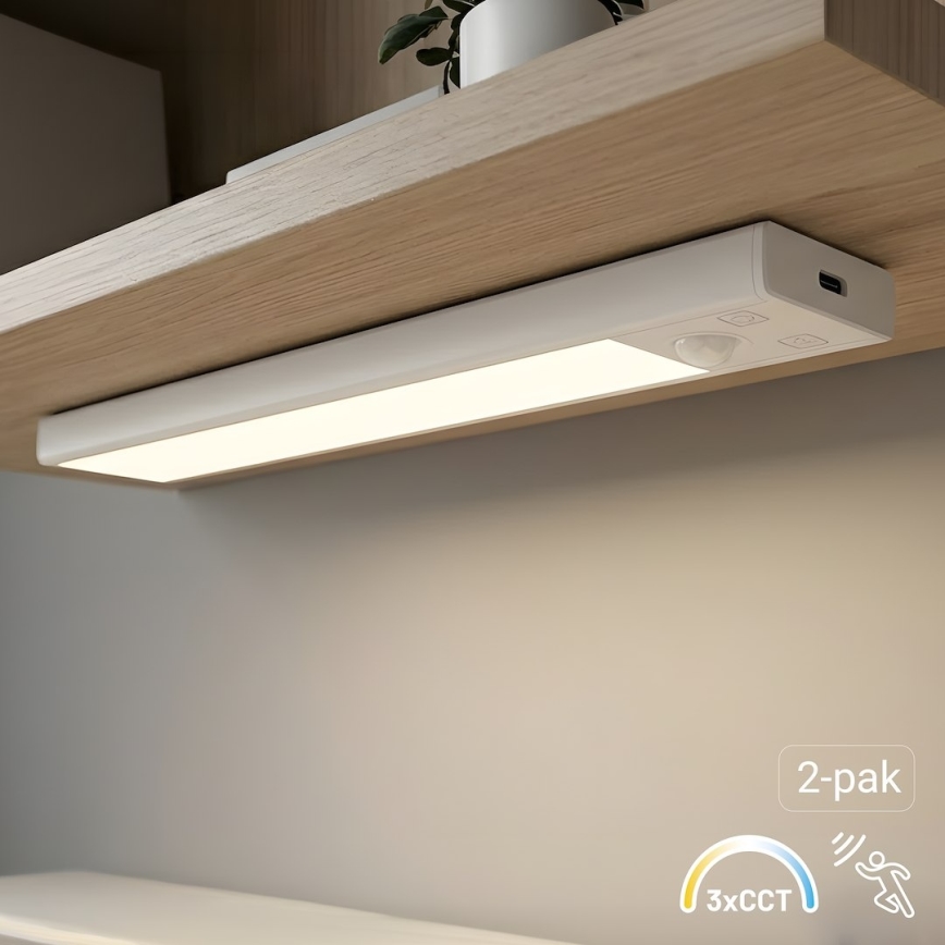 Set de 2 lămpi LED reîncărcabile pentru mobilier, cu senzori de mișcare și amurg VIRO LED/1W/3,7V 800 mAh 3000/4000/6500K 20 cm albe