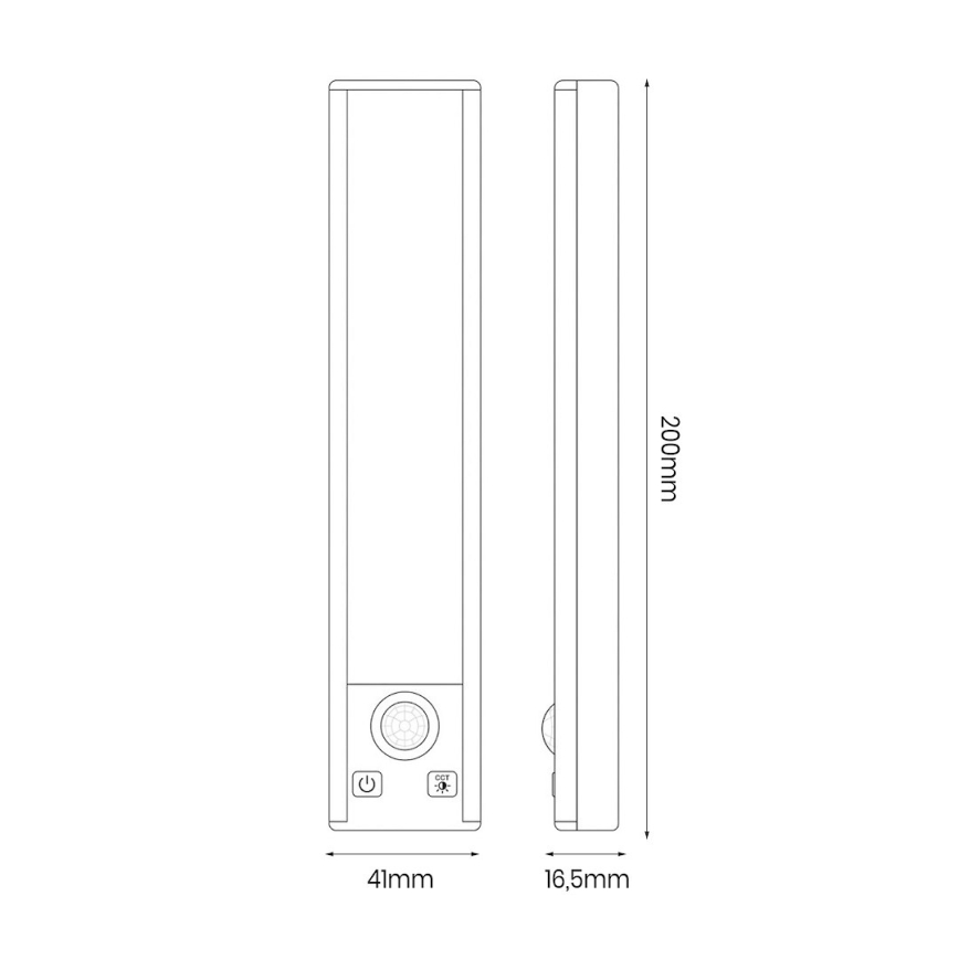Set de 2 lumini LED reîncărcabile pentru mobilier cu senzor de mișcare și crepuscular VIRO LED/1W/3,7V 800 mAh 3000/4000/6500K 20 cm negru