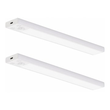 Set de 2 lumini LED reîncărcabile pentru mobilier, cu senzor de mișcare și de crepuscul VIRO LED/1,2W/3,7V 800 mAh 3000/4000/6500K 30 cm alb