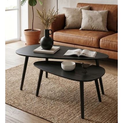 Set de 2 măsuțe de cafea SOLE 60/80×30/40 cm, negru