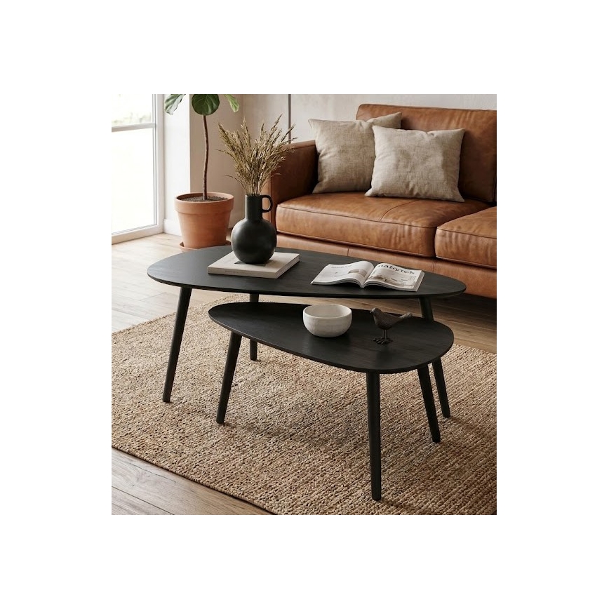Set de 2 măsuțe de cafea SOLE 60/80×30/40 cm, negru
