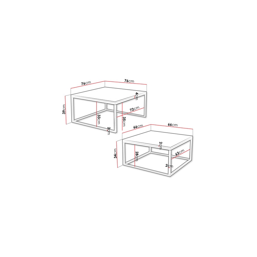 Set de 2 mese de cafea DUAL 76x76/66x66 cm negru/alb