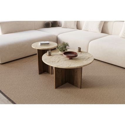 Set de 2 mese de cafea PURO, Ø 40/70 cm, nuc/bej