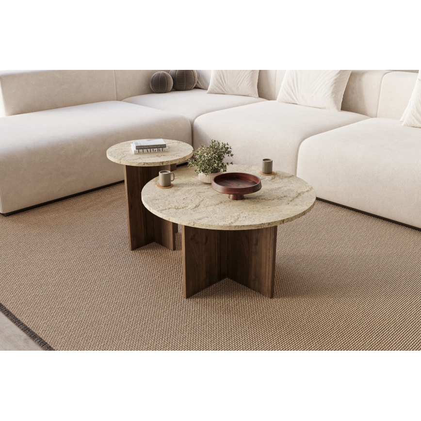 Set de 2 mese de cafea PURO, Ø 40/70 cm, nuc/bej
