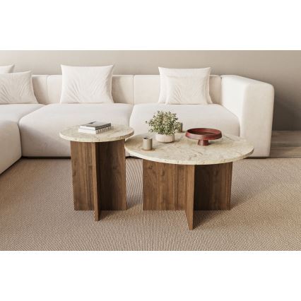 Set de 2 mese de cafea PURO, Ø 40/70 cm, nuc/bej