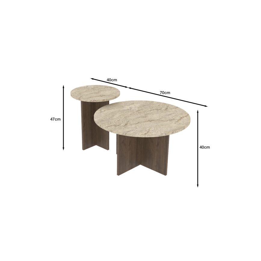 Set de 2 mese de cafea PURO, Ø 40/70 cm, nuc/bej
