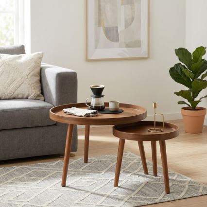 Set de 2 mese de cafea VERDE, Ø 60/38 cm, nuc
