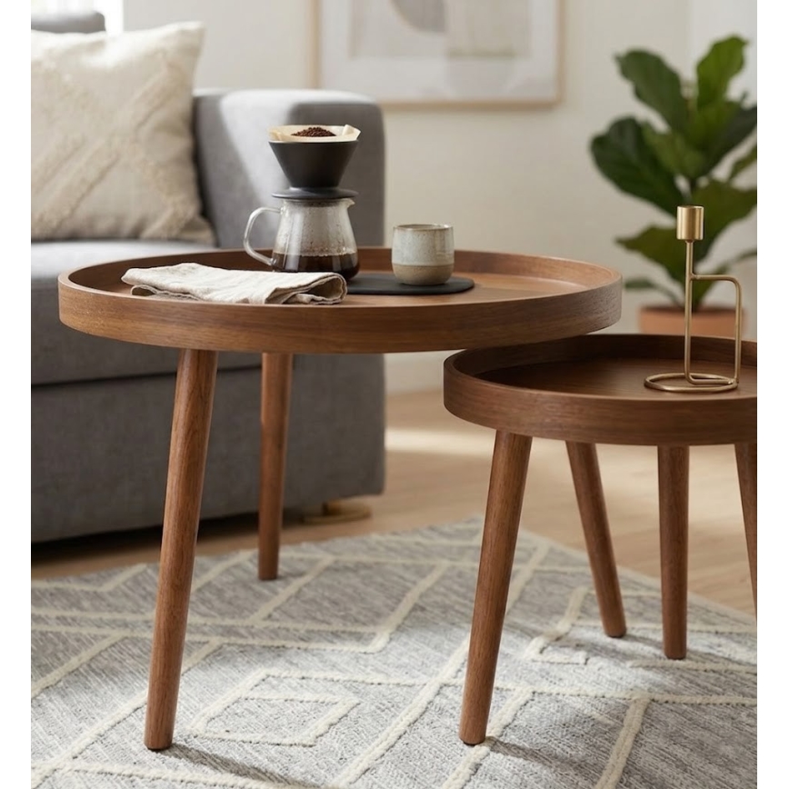Set de 2 mese de cafea VERDE, Ø 60/38 cm, nuc