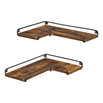 Set de 2 polițe de perete SHELFY, maro/negru