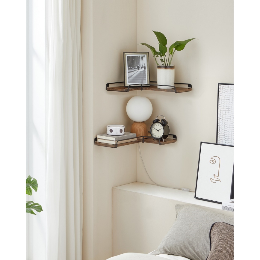 Set de 2 rafturi de perete SHELFY 40 x 10 x 29 cm, maro/negru