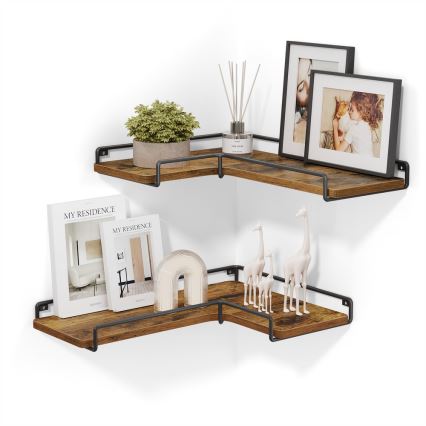 Set de 2 rafturi de perete SHELFY 40 x 10 x 29 cm, maro/negru