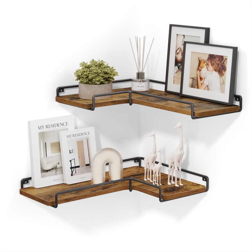 Set de 2 rafturi de perete SHELFY 40 x 10 x 29 cm, maro/negru