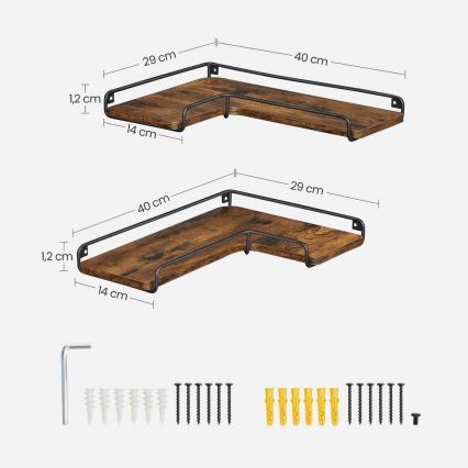 Set de 2 rafturi de perete SHELFY 40 x 10 x 29 cm, maro/negru