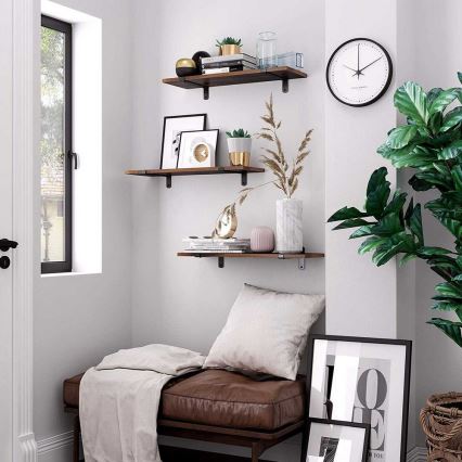 Set de 2 rafturi de perete SHELFY, maro/negru