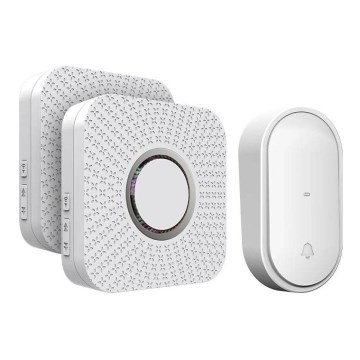 Set de 2 sonerii fără fir pentru priză, cu mecanism cinetic, 230 V, albe