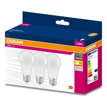 Set de 3 becuri LED A60 E27/10W/230V 3000K - Osram