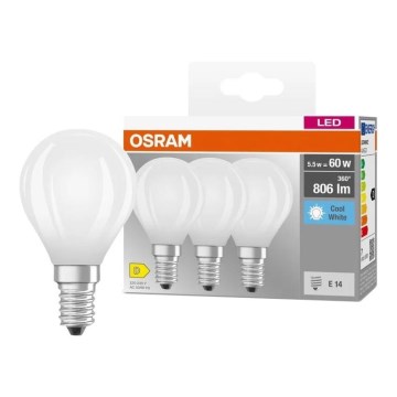 Set de 3 becuri LED BASE CLASSIC FILAMENT E14/5,9W/230V 4000K - Osram