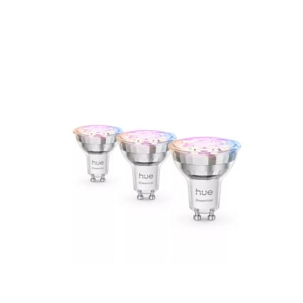 Set de 3 becuri LED reglabile Philips Hue White And Color Ambiance Essential GU10, 4,7W, 230V, 2200-6500K