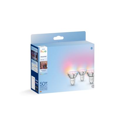 Set de 3 becuri LED reglabile Philips Hue White And Color Ambiance Essential GU10, 4,7W, 230V, 2200-6500K